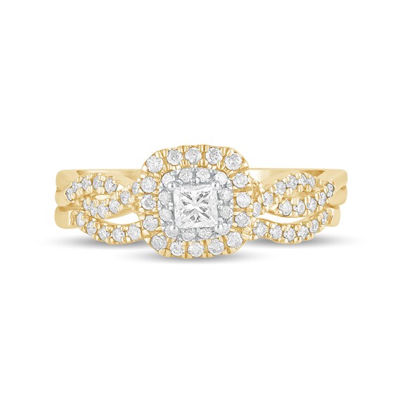 1/2 CT. T.w. Princess-Cut Diamond Double Cushion-Shaped Frame Multi-Row Bridal Set in 10K Gold