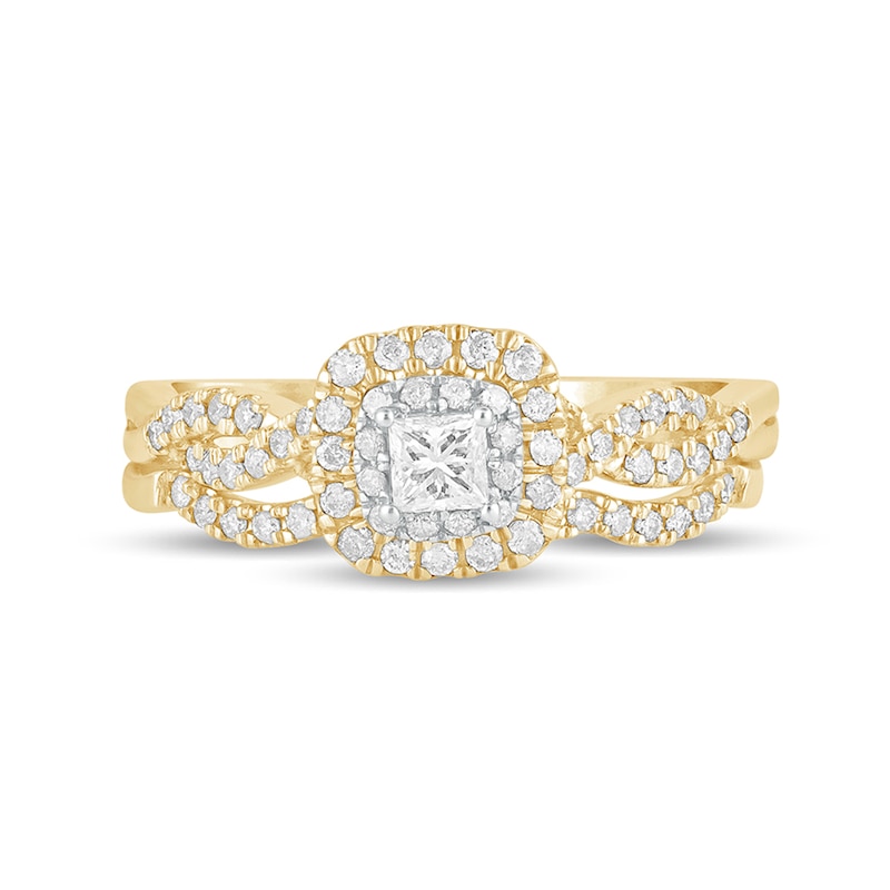 Main Image 4 of 1/2 CT. T.W. Princess-Cut Diamond Double Cushion-Shaped Frame Multi-Row Bridal Set in 10K Gold