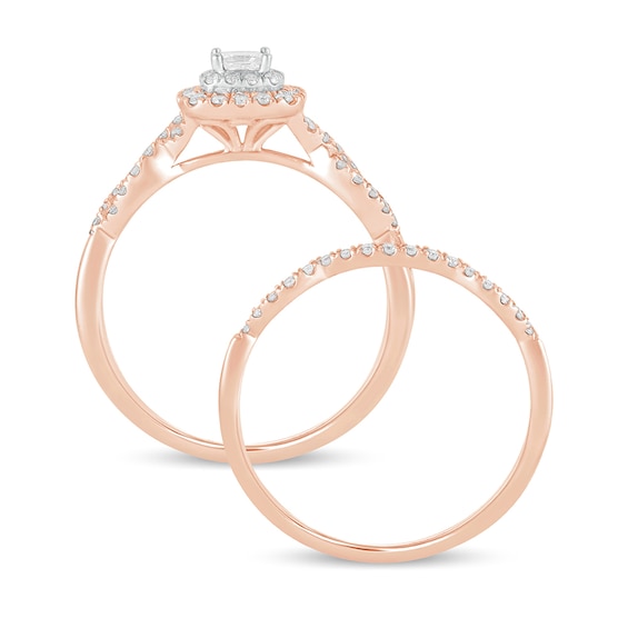 1/2 CT. T.w. Princess-Cut Diamond Double Cushion-Shaped Frame Multi-Row Bridal Set in 10K Rose Gold