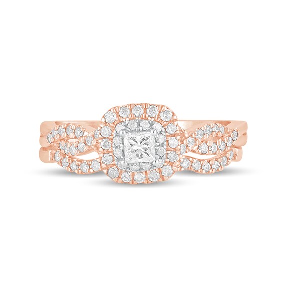 1/2 CT. T.w. Princess-Cut Diamond Double Cushion-Shaped Frame Multi-Row Bridal Set in 10K Rose Gold