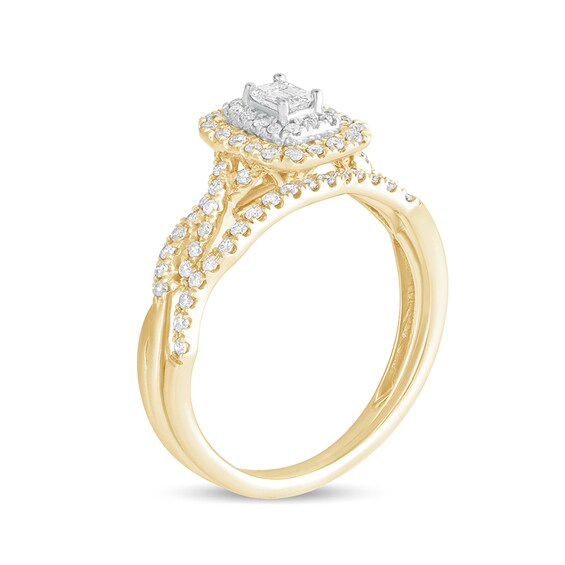 1/2 CT. T.w. Emerald-Cut Diamond Double Frame Multi-Row Bridal Set in 10K Gold