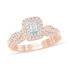 Thumbnail Image 1 of 1/2 CT. T.W. Emerald-Cut Diamond Double Frame Multi-Row Bridal Set in 10K Rose Gold