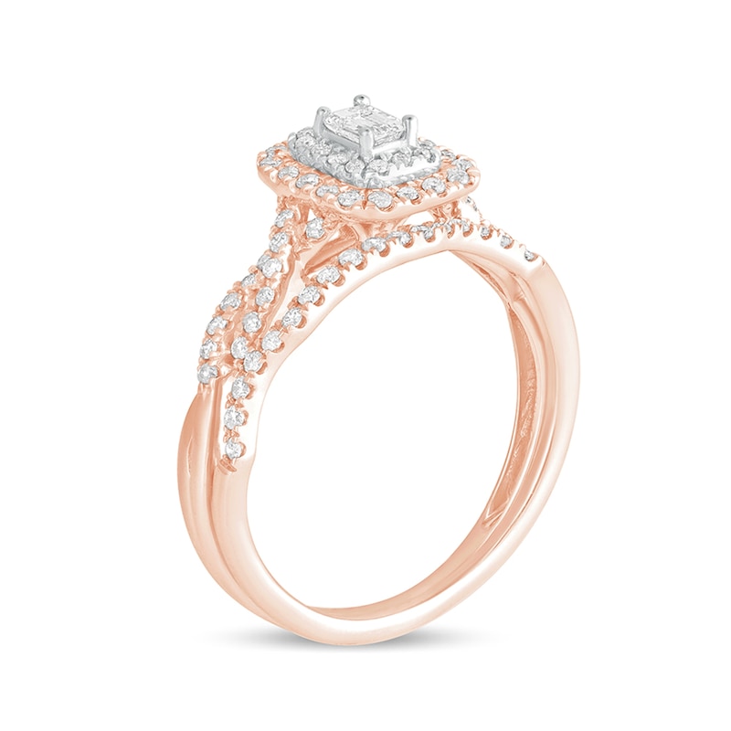 Main Image 2 of 1/2 CT. T.W. Emerald-Cut Diamond Double Frame Multi-Row Bridal Set in 10K Rose Gold