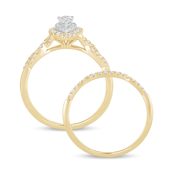 1/2 CT. T.w. Pear-Shaped Diamond Double Frame Multi-Row Bridal Set in 10K Gold