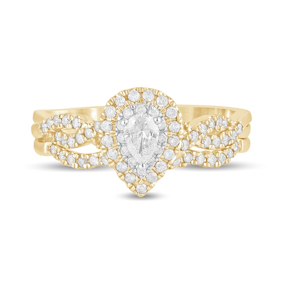 1/2 CT. T.w. Pear-Shaped Diamond Double Frame Multi-Row Bridal Set in 10K Gold