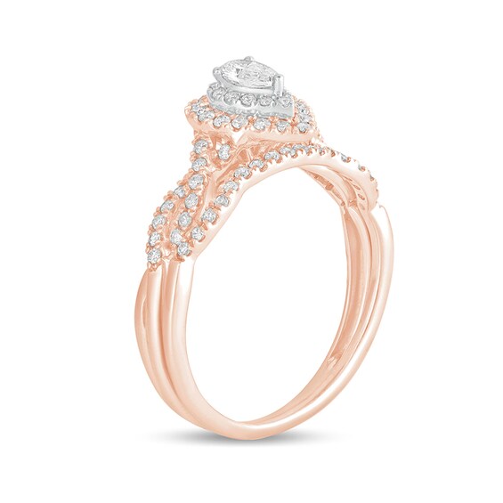 1/2 CT. T.w. Pear-Shaped Diamond Double Frame Multi-Row Bridal Set in 10K Rose Gold