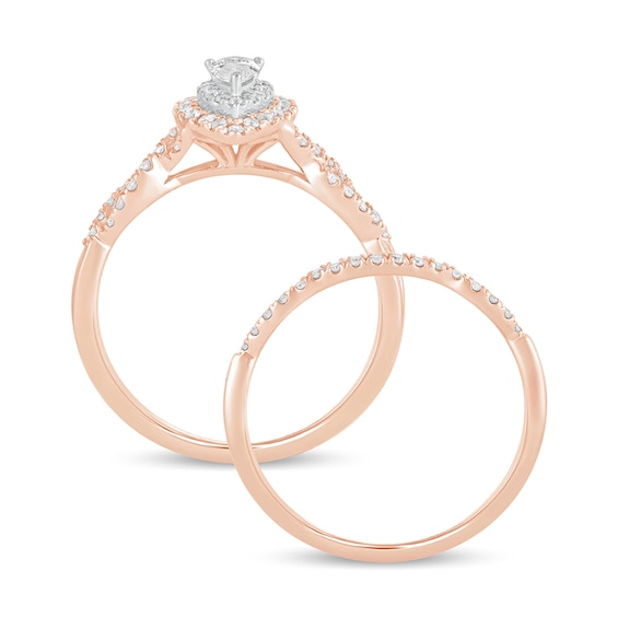 1/2 CT. T.w. Pear-Shaped Diamond Double Frame Multi-Row Bridal Set in 10K Rose Gold