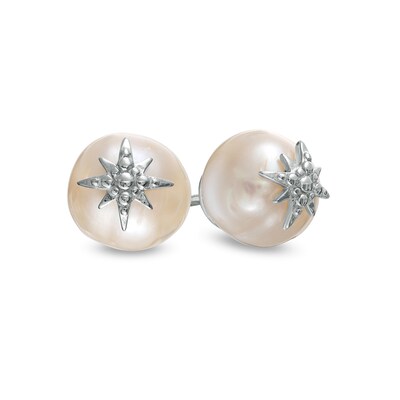 8.5-9.0mm Cultured Freshwater Pearl with Beaded North Star Overlay Stud  Earrings in Sterling Silver | Zales