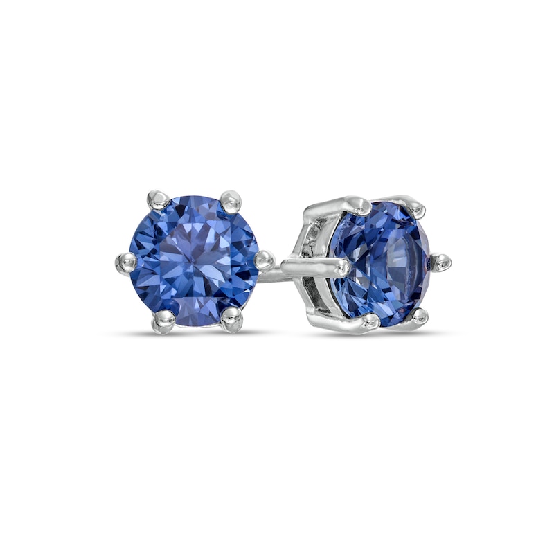 Main Image 1 of 6.0mm Blue Lab-Created Sapphire Solitaire Stud Earrings in Sterling Silver