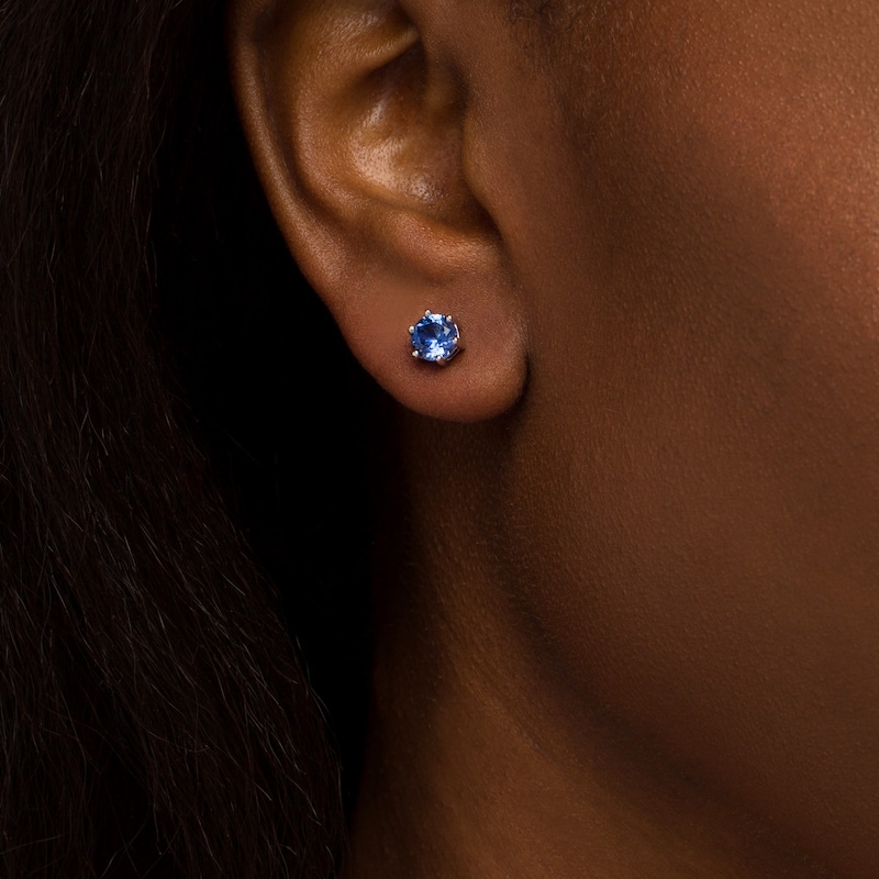 Main Image 2 of 6.0mm Blue Lab-Created Sapphire Solitaire Stud Earrings in Sterling Silver