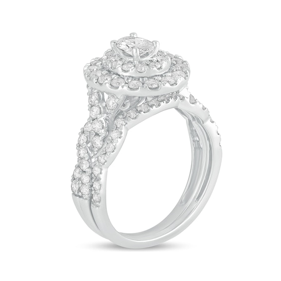 1-1/2 CT. T.w. Oval Diamond Double Frame Multi-Row Bridal Set in 10K White Gold