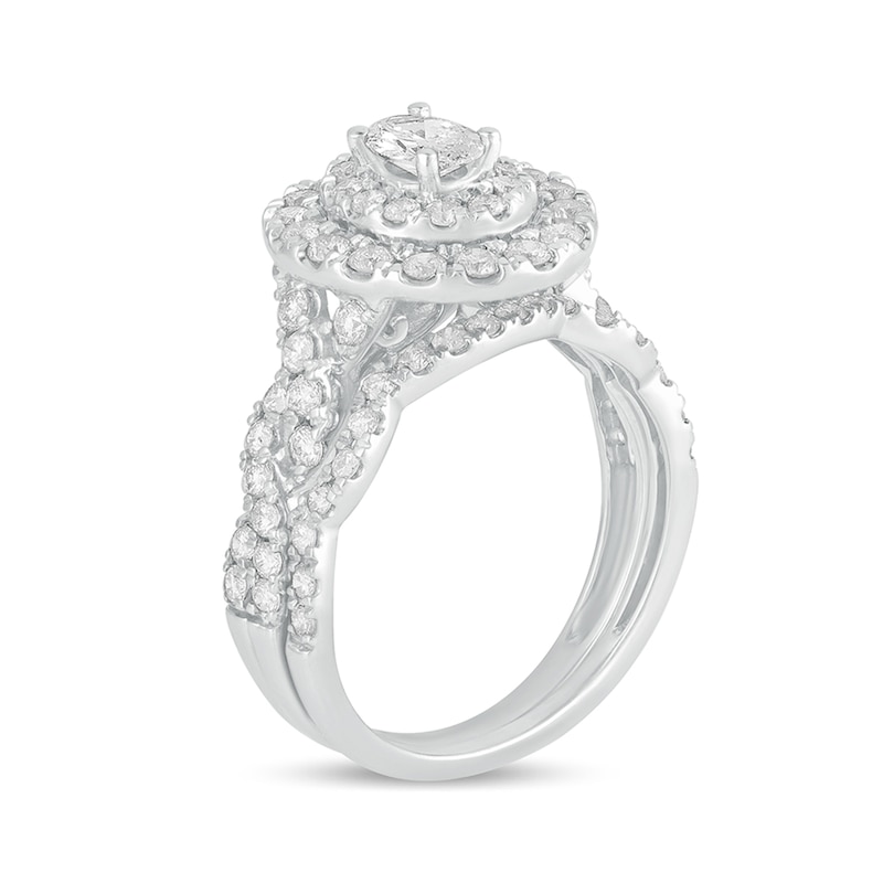 Main Image 2 of 1-1/2 CT. T.W. Oval Diamond Double Frame Multi-Row Bridal Set in 10K White Gold