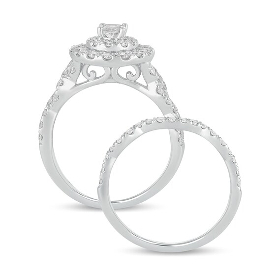 1-1/2 CT. T.w. Oval Diamond Double Frame Multi-Row Bridal Set in 10K White Gold