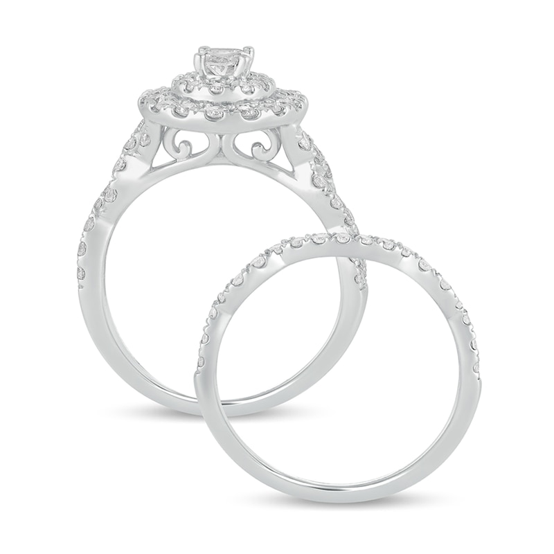 Main Image 3 of 1-1/2 CT. T.W. Oval Diamond Double Frame Multi-Row Bridal Set in 10K White Gold