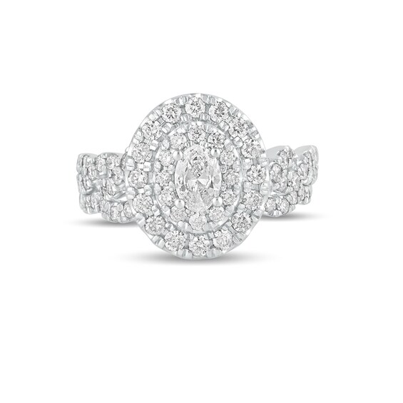 1-1/2 CT. T.w. Oval Diamond Double Frame Multi-Row Bridal Set in 10K White Gold