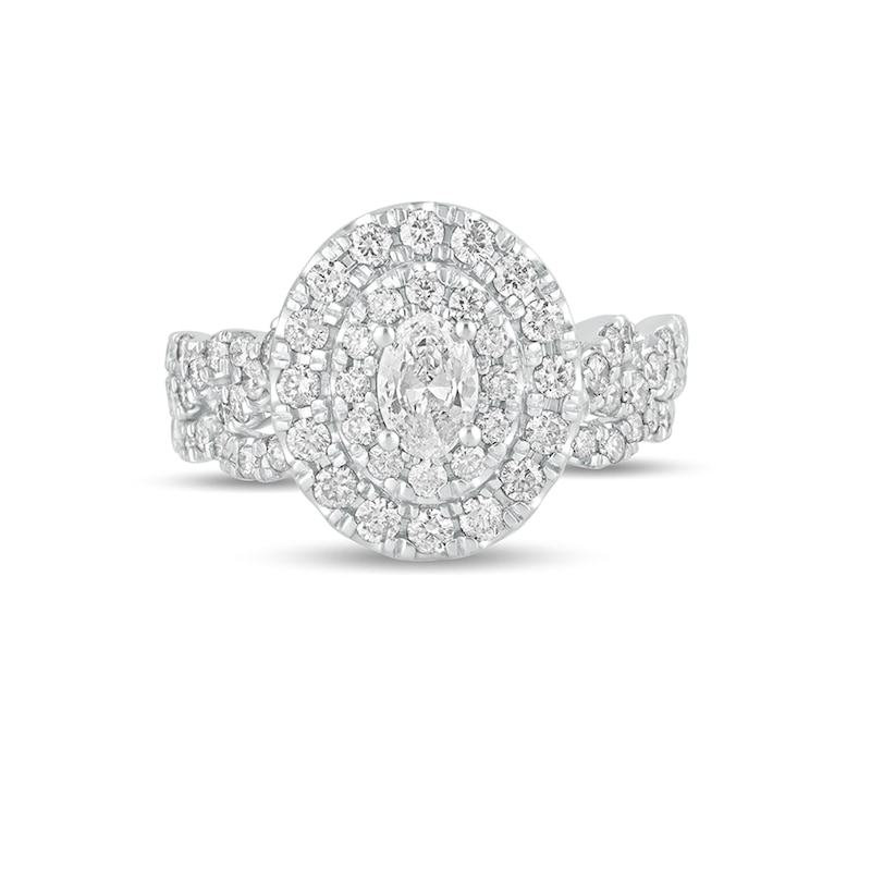Main Image 4 of 1-1/2 CT. T.W. Oval Diamond Double Frame Multi-Row Bridal Set in 10K White Gold