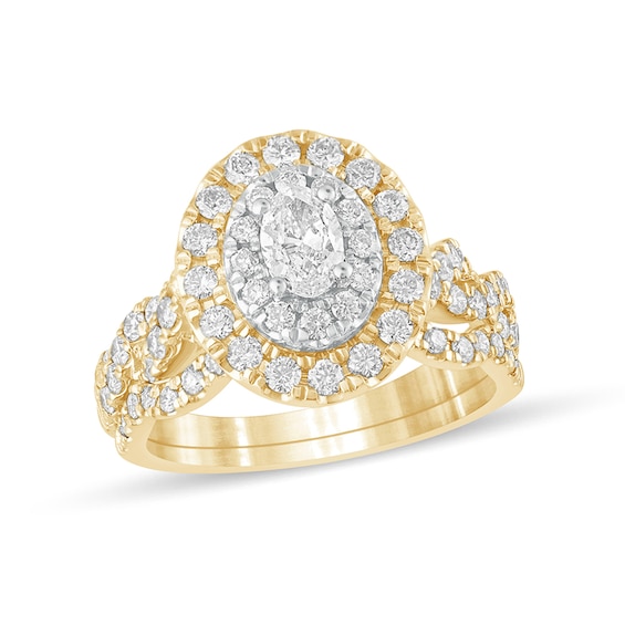 1-1/2 CT. T.w. Oval Diamond Double Frame Multi-Row Bridal Set in 10K Gold