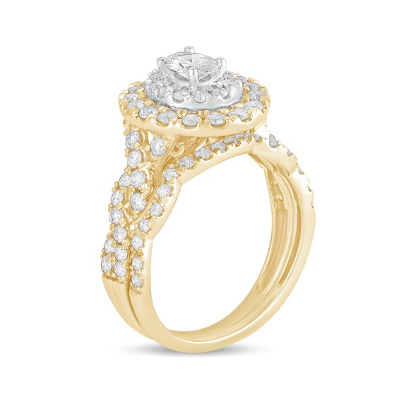 1-1/2 CT. T.w. Oval Diamond Double Frame Multi-Row Bridal Set in 10K Gold