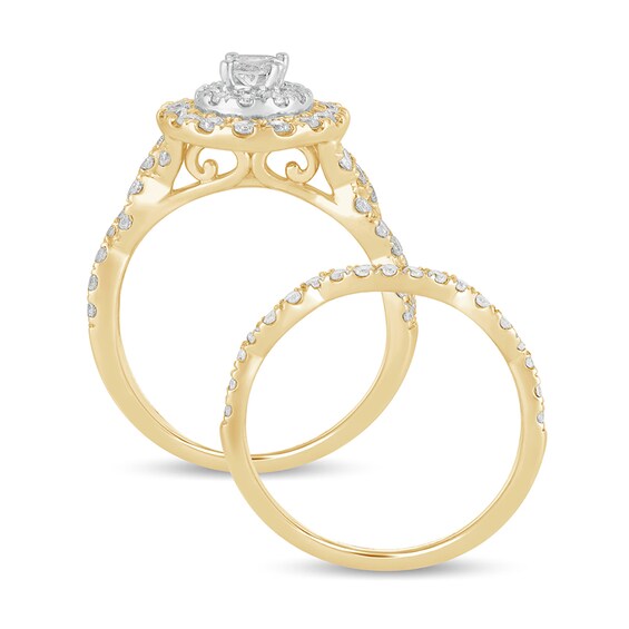 1-1/2 CT. T.w. Oval Diamond Double Frame Multi-Row Bridal Set in 10K Gold
