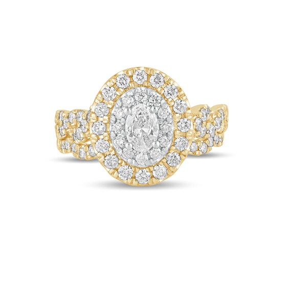 1-1/2 CT. T.w. Oval Diamond Double Frame Multi-Row Bridal Set in 10K Gold