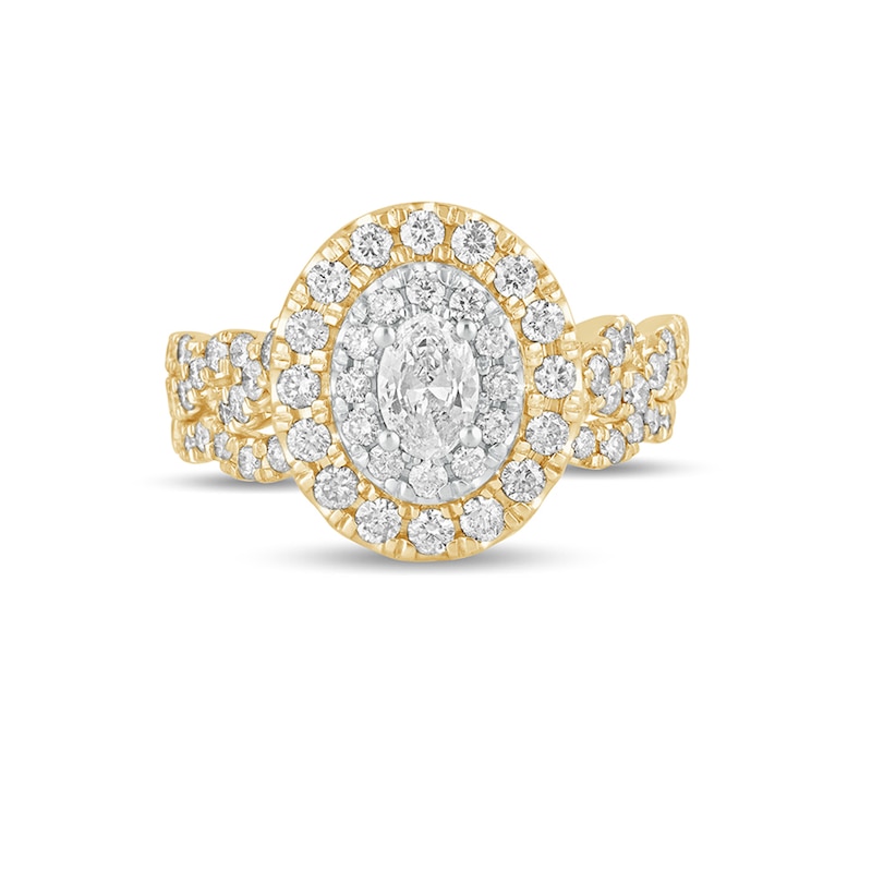 Main Image 4 of 1-1/2 CT. T.W. Oval Diamond Double Frame Multi-Row Bridal Set in 10K Gold
