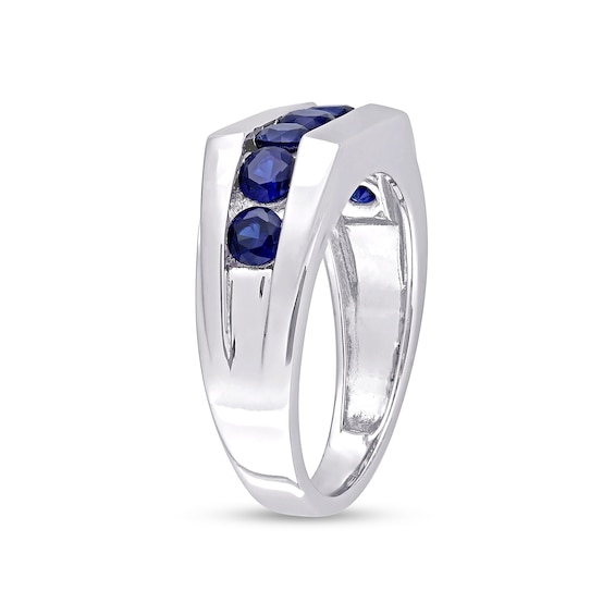 Blue Lab-Created Sapphire Seven Stone Channel Band in Sterling Silver