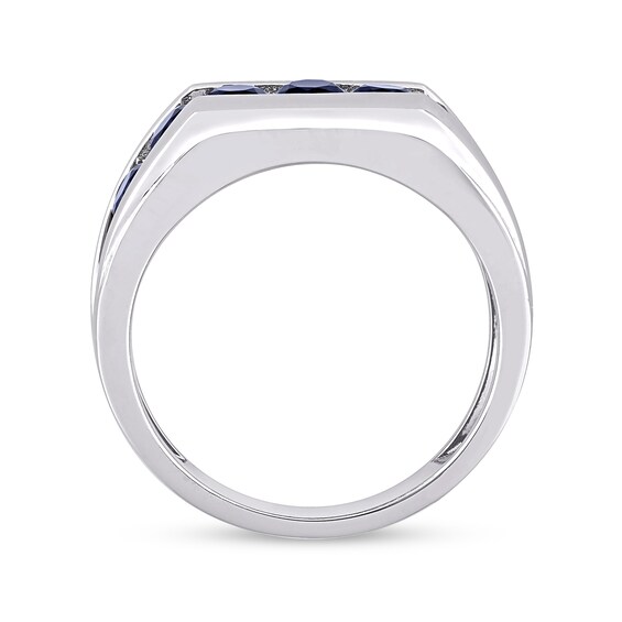 Blue Lab-Created Sapphire Seven Stone Channel Band in Sterling Silver