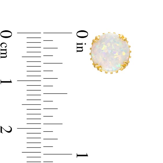 8.0mm Lab-Created Opal and White Lab-Created Sapphire Double Row Outer Edge Stud Earrings in 18K Gold Over Silver