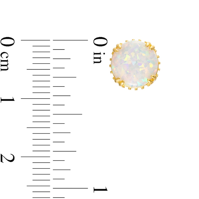 Main Image 3 of 8.0mm Lab-Created Opal and White Lab-Created Sapphire Double Row Outer Edge Stud Earrings in 18K Gold Over Silver