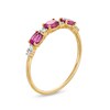 Thumbnail Image 3 of Sideways Oval Rhodolite Garnet and 1/15 CT. T.W. Diamond Three Stone Ring in 10K Gold