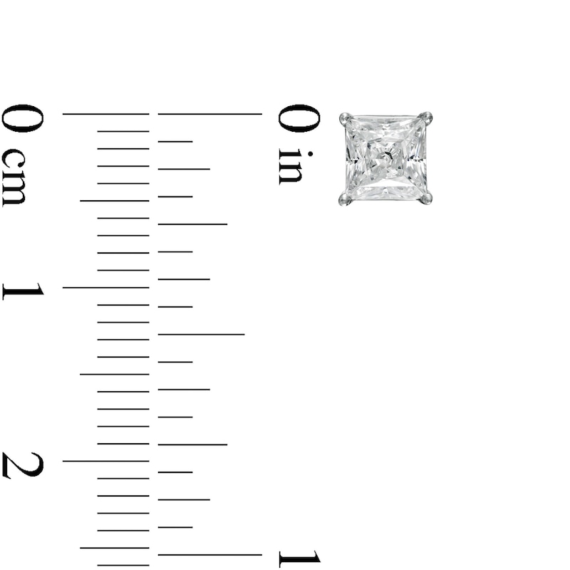Main Image 3 of 1 CT. T.W. Certified Princess-Cut Lab-Grown Diamond Solitaire Stud Earrings in 14K White Gold (F/SI2)