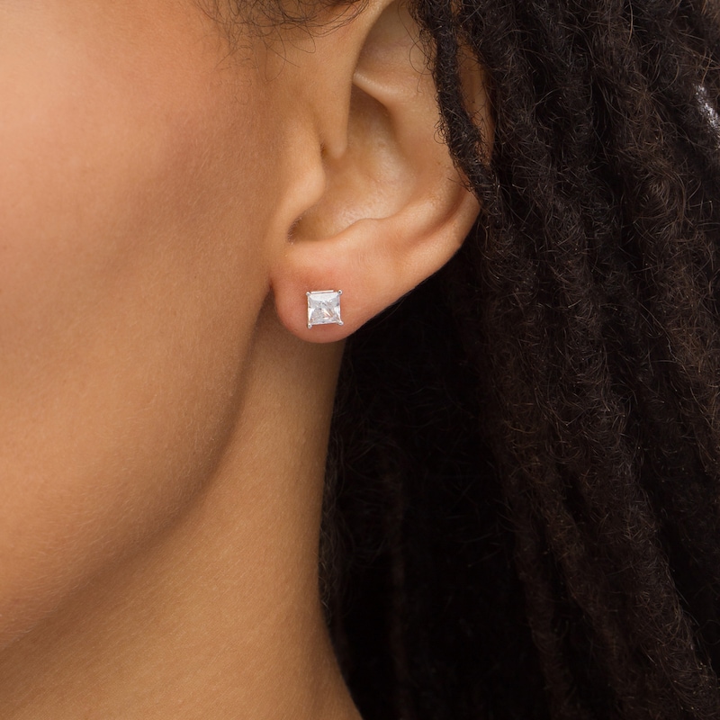 Main Image 2 of 1-1/2 CT. T.W. Certified Princess-Cut Lab-Grown Diamond Solitaire Stud Earrings in 14K White Gold (F/SI2)