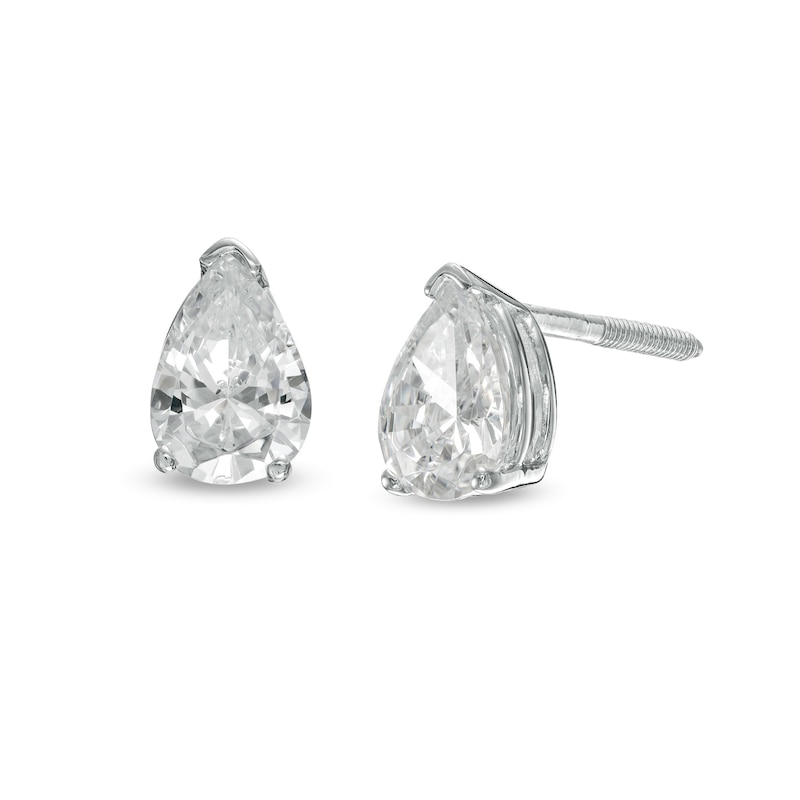 1 CT. T.W. Certified Pear-Shaped Lab-Created Diamond Solitaire Stud Earrings in 14K White Gold (F/SI2)