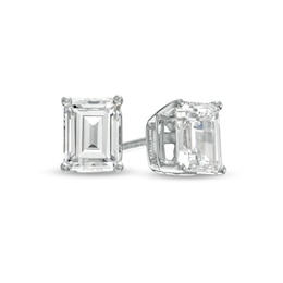 1 CT. T.W. Certified Emerald-Cut Lab-Created Diamond Solitaire Stud Earrings in 14K White Gold (F/SI2)
