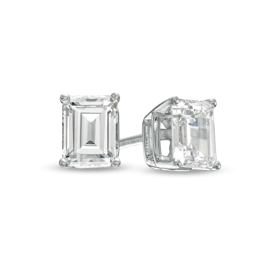 1 CT. T.w. Certified Emerald-Cut Lab-Grown Diamond Solitaire Stud Earrings in 14K White Gold (F/Si2)