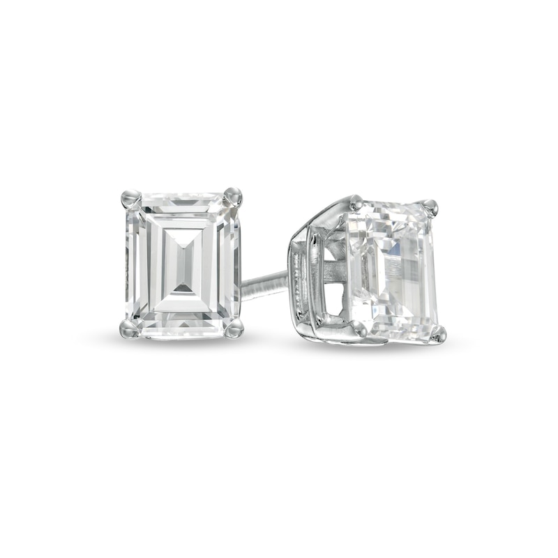 Main Image 1 of 1 CT. T.W. Certified Emerald-Cut Lab-Grown Diamond Solitaire Stud Earrings in 14K White Gold (F/SI2)