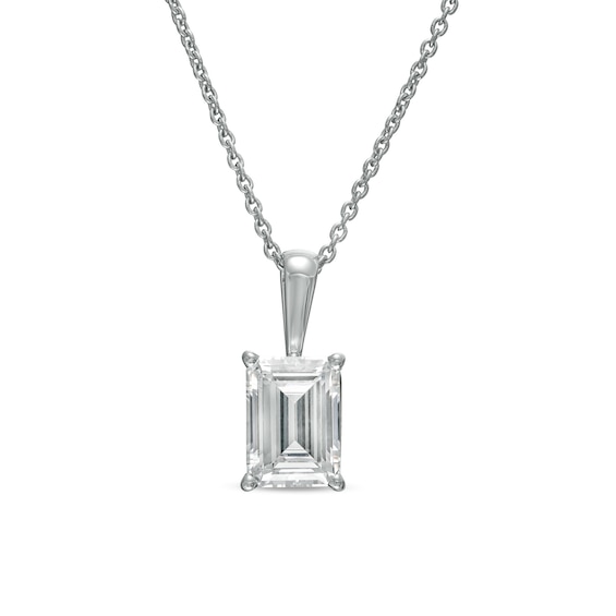 1 CT. Certified Emerald-Cut Lab-Grown Diamond Solitaire Pendant in 14K White Gold (F/Si2)
