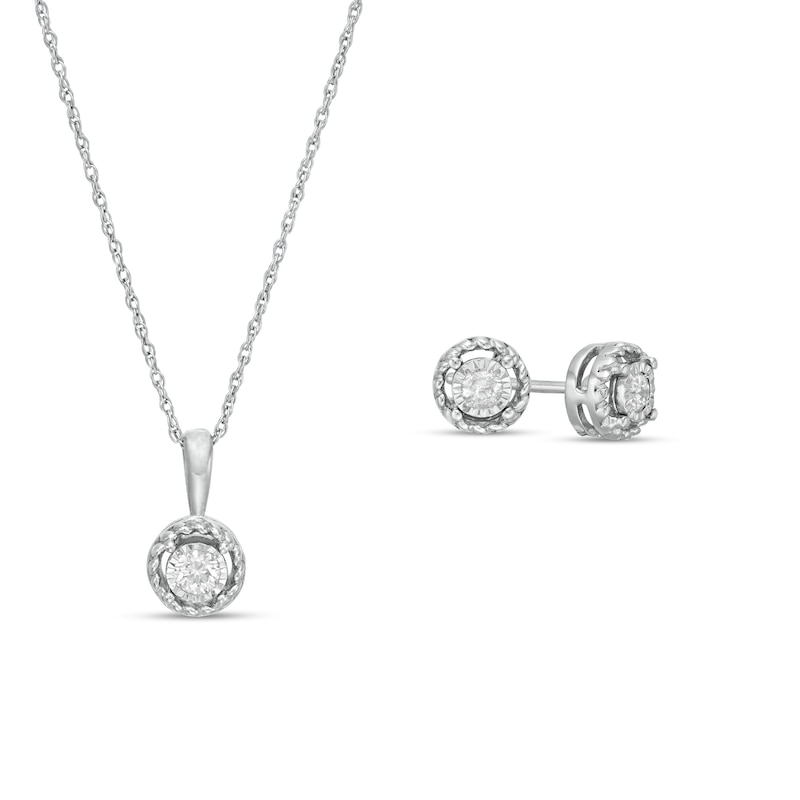 Main Image 1 of 1/5 CT. T.W. Diamond Solitaire Pendant and Stud Earrings Set in Sterling Silver (J/I3)