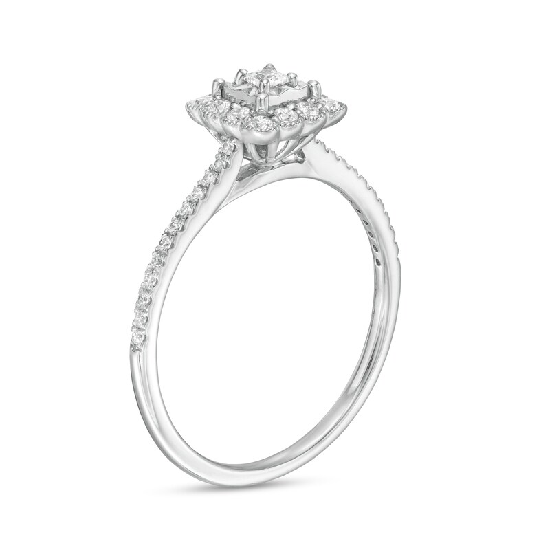 Main Image 3 of 1/4 CT. T.W. Princess-Cut Diamond Scallop Edge Frame Vintage-Style Engagement Ring in 10K White Gold