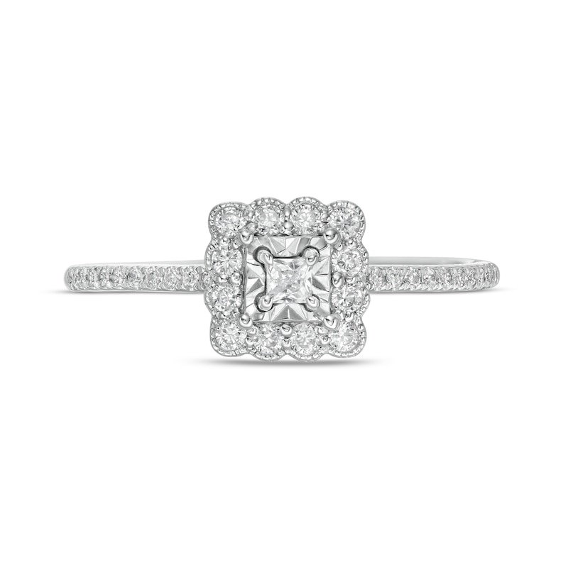 Main Image 4 of 1/4 CT. T.W. Princess-Cut Diamond Scallop Edge Frame Vintage-Style Engagement Ring in 10K White Gold