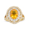 Thumbnail Image 1 of Lab-Created Citrine and White Lab-Created Sapphire Frame Cocktail Ring in Sterling Silver with 14K Gold Plate - Size 7