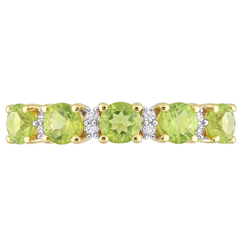 Main Image 4 of Peridot and White Lab-Created Sapphire Duo Five Stone Alternating Stackable Band in Sterling Silver with Yellow Rhodium