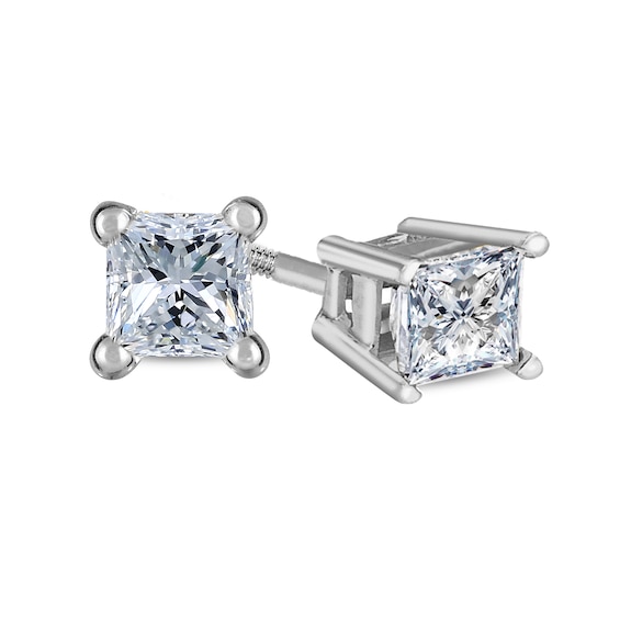 CT. T.w. Certified Princess-Cut Diamond Solitaire Stud Earrings in 14K White Gold (J/Vs2
