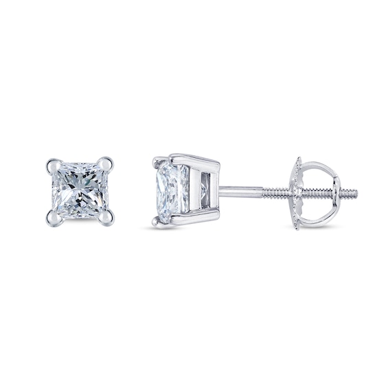 CT. T.w. Certified Princess-Cut Diamond Solitaire Stud Earrings in 14K White Gold (J/Vs2