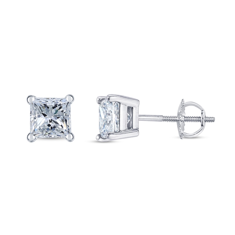 1 CT. T.W. Certified Princess-Cut Diamond Solitaire Stud Earrings in 14K White Gold (J/VS2)