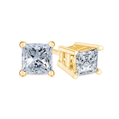 14k Yellow Gold Princess Cut Diamond Solitaire Screwback Stud Earrings 1/5 Cttw 14k Yellow Gold Princess Cut Diamond Solitaire Screwback Stud Earrings 1/5 Cttw