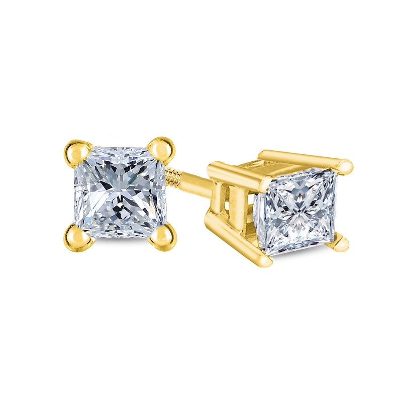 Main Image 1 of 3/8 CT. T.W. Certified Princess-Cut Diamond Solitaire Stud Earrings in 14K Gold (J/VS2)