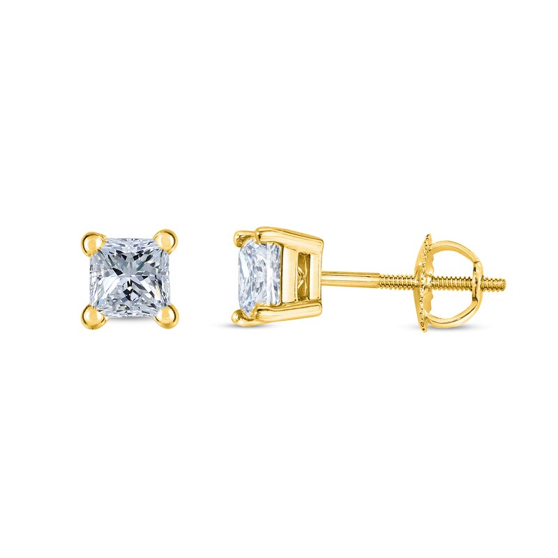 Main Image 3 of 3/8 CT. T.W. Certified Princess-Cut Diamond Solitaire Stud Earrings in 14K Gold (J/VS2)