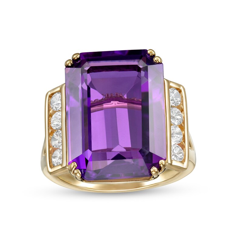 Main Image 1 of Lab-Created Amethyst and White Lab-Created Sapphire Collar Cocktail Ring in Sterling Silver with 14K Gold Plate