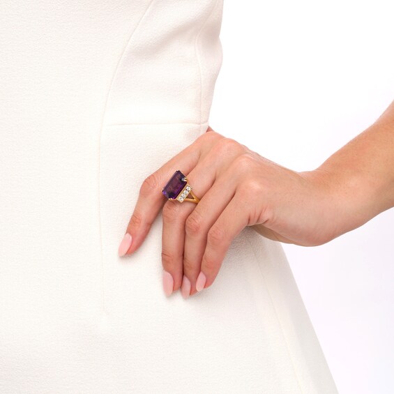 Lab-Created Amethyst and White Lab-Created Sapphire Collar Cocktail Ring in Sterling Silver with 14K Gold Plate